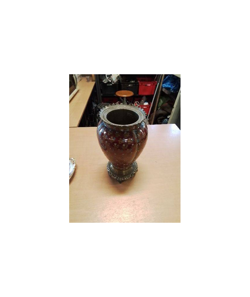 VASE CÉRAMIQUE ÉMAILLÉE ET MÉTAL PIÈTEMENT BRONZE