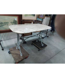 TABLE BISTROT PLATEAU MARBRE PIÈTEMENT MÉTAL GRIS