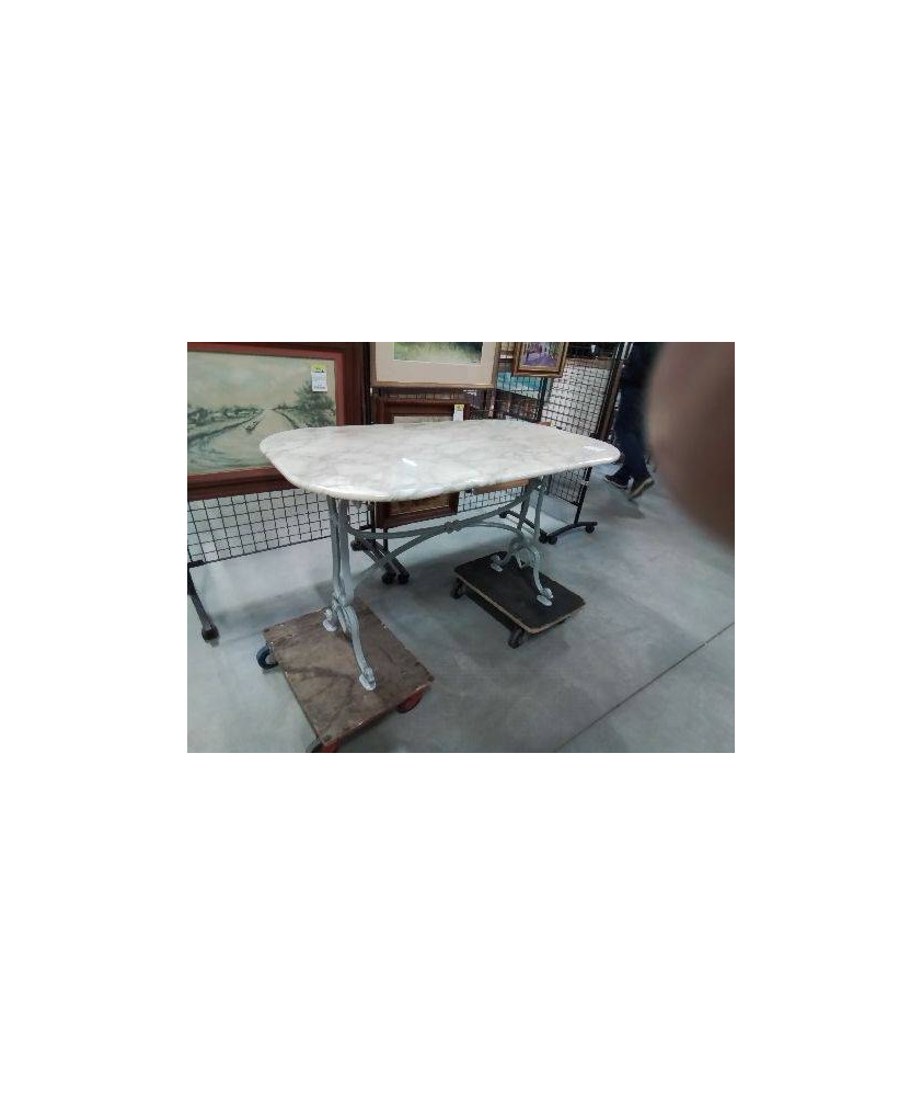 TABLE BISTROT PLATEAU MARBRE PIÈTEMENT MÉTAL GRIS