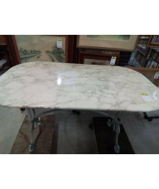 TABLE BISTROT PLATEAU MARBRE PIÈTEMENT MÉTAL GRIS