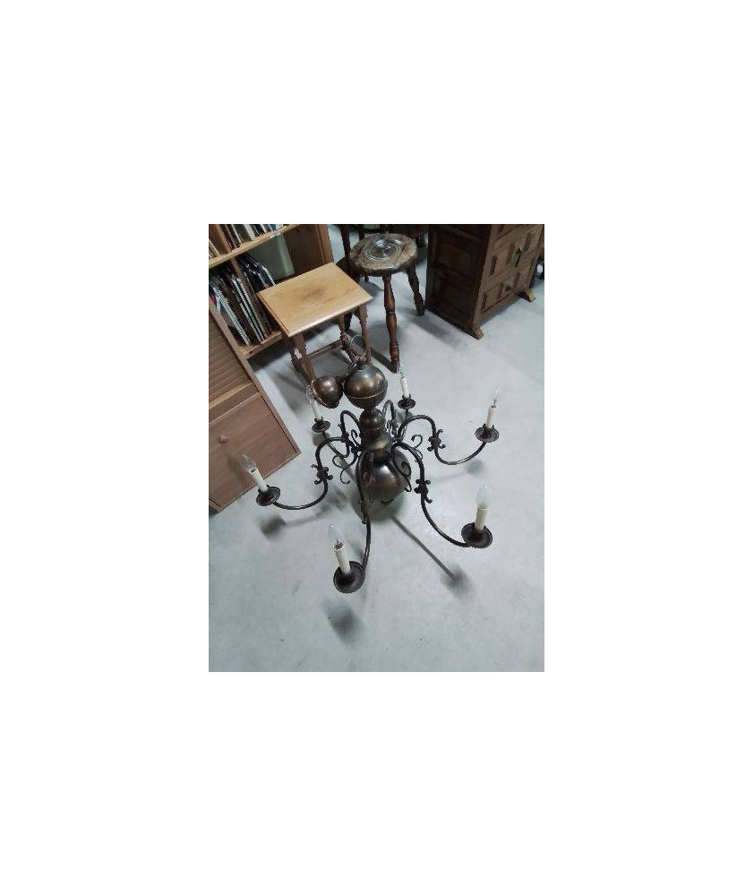 LUSTRE HOLLANDAIS LAITON 6 FEUX 85X65 CM