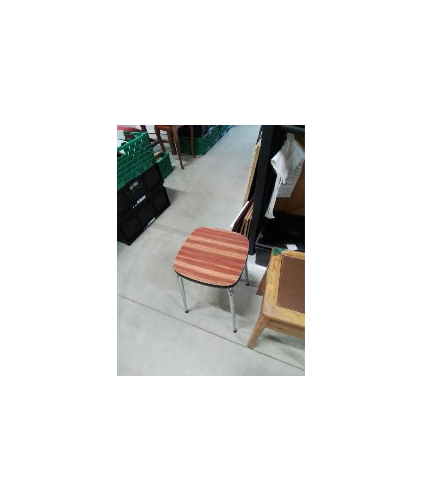 TABOURET PIÈTEMENT MÉTAL CHROMÉ ASSISE FORMICA MARRON ANNÉES 70