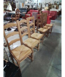 6 CHAISES BOIS CLAIR PAILLÉ A ENTRETOISE PIEDS BALUSTRE 