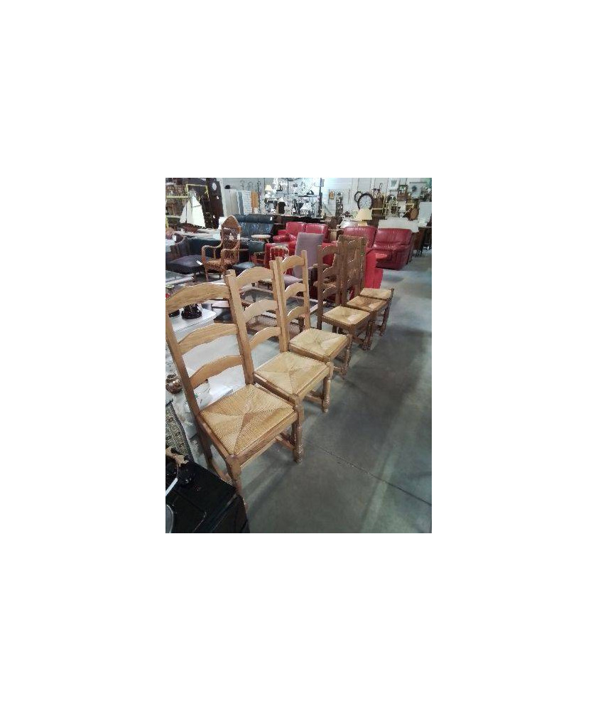 6 CHAISES BOIS CLAIR PAILLÉ A ENTRETOISE PIEDS BALUSTRE 