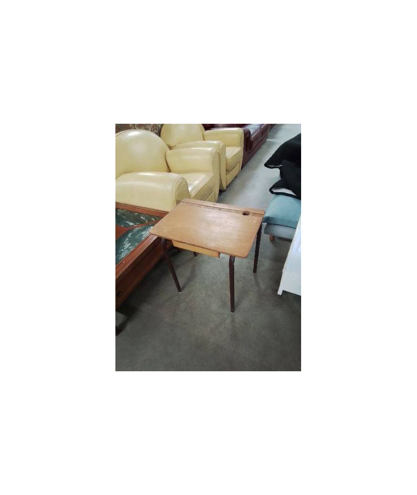 BUREAU D’ECOLIER PIÈTEMENT MÉTAL MARRON PLATEAU BOIS CLAIR 1 TIROIR