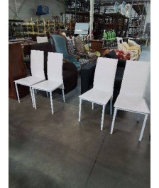 4 CHAISES PIÈTEMENT METAL BLANC ASSISE PU BLANC 