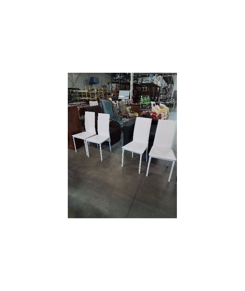 4 CHAISES PIÈTEMENT METAL BLANC ASSISE PU BLANC 