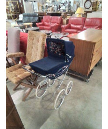 LANDAU DE POUPÉE MÉTAL CHROMÉ ET TISSU BLEU ANNÉES 70