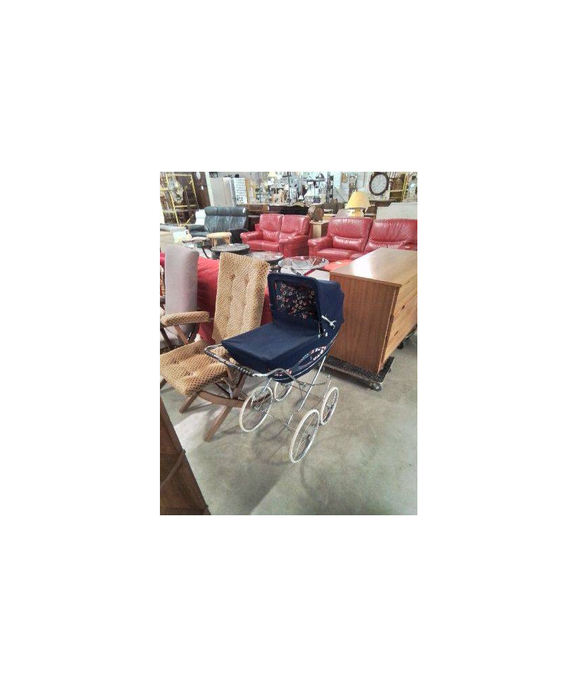 LANDAU DE POUPÉE MÉTAL CHROMÉ ET TISSU BLEU ANNÉES 70