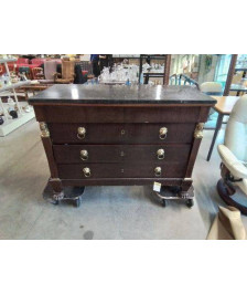 COMMODE ACAJOU EMPIRE GARNITURES BRONZE AUX CARIATIDES  4 TIROIRS PLATEAU MARBRE NOIR