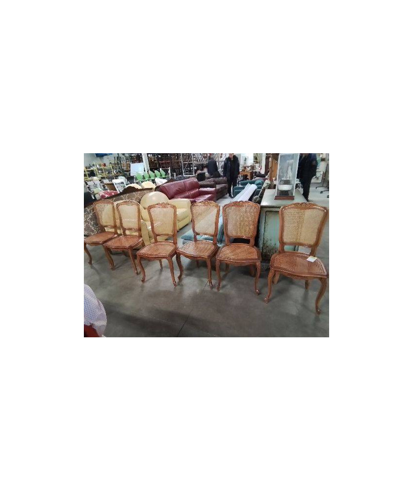 6 CHAISES BOIS CLAIR CANNÉ STYLE RÉGENCE 