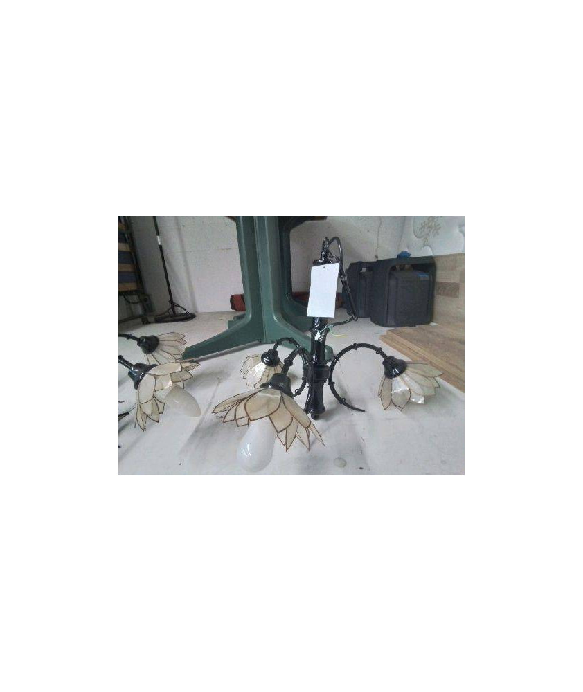 SUSPENSSION 3 FEUX EN FONTE BAMBOO ET NACRE TULIPE