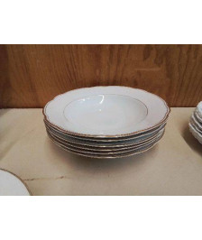 LOT DE 5 ASSIETTES CREUSES BLANCHE BORDURE DORÉ 