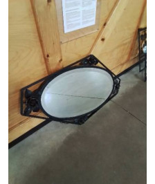 MIROIR OVALE FER FORGÉ DÉCOR AUX ROSES ART DÉCO