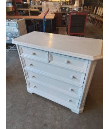 COMMODE BOIS MOULURÉ PEINT BLANC 5 TIROIRS 