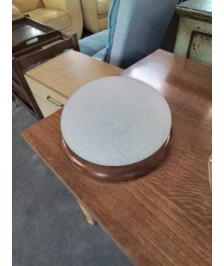 PLAFONNIER VERRE BLANC SOCLE BOIS