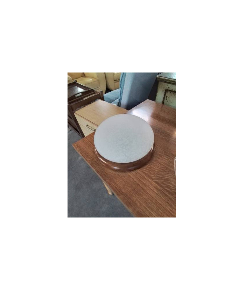 PLAFONNIER VERRE BLANC SOCLE BOIS