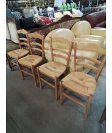 4 CHAISES BOIS PAILLÉ DOSSIER CINTRÉ 