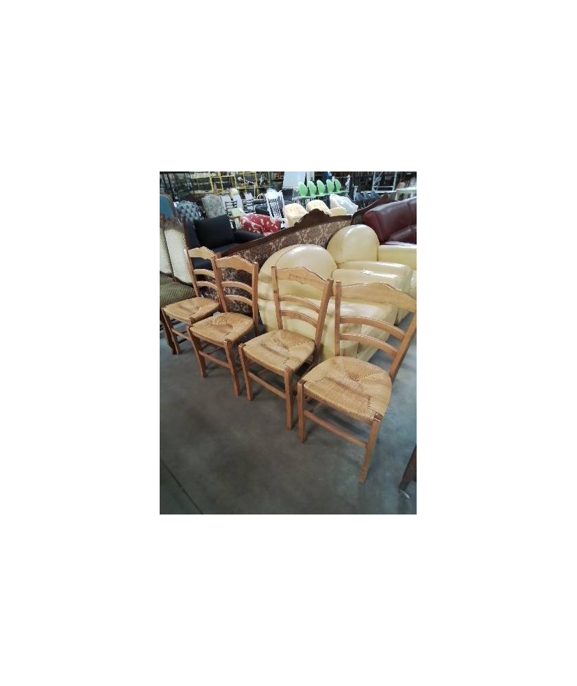 4 CHAISES BOIS PAILLÉ DOSSIER CINTRÉ 