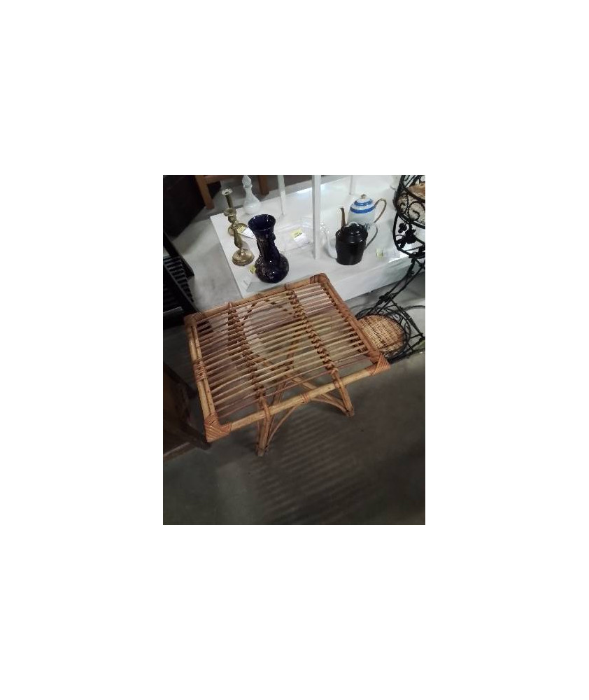 TABLE BASSE RECTANGULAIRE BAMBOU ET VANNERIE ANNÉES 50