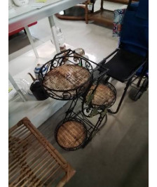 PORTE PLANTE FER FORGÉ NOIR ET VANNERIE 3 NIVEAUX 