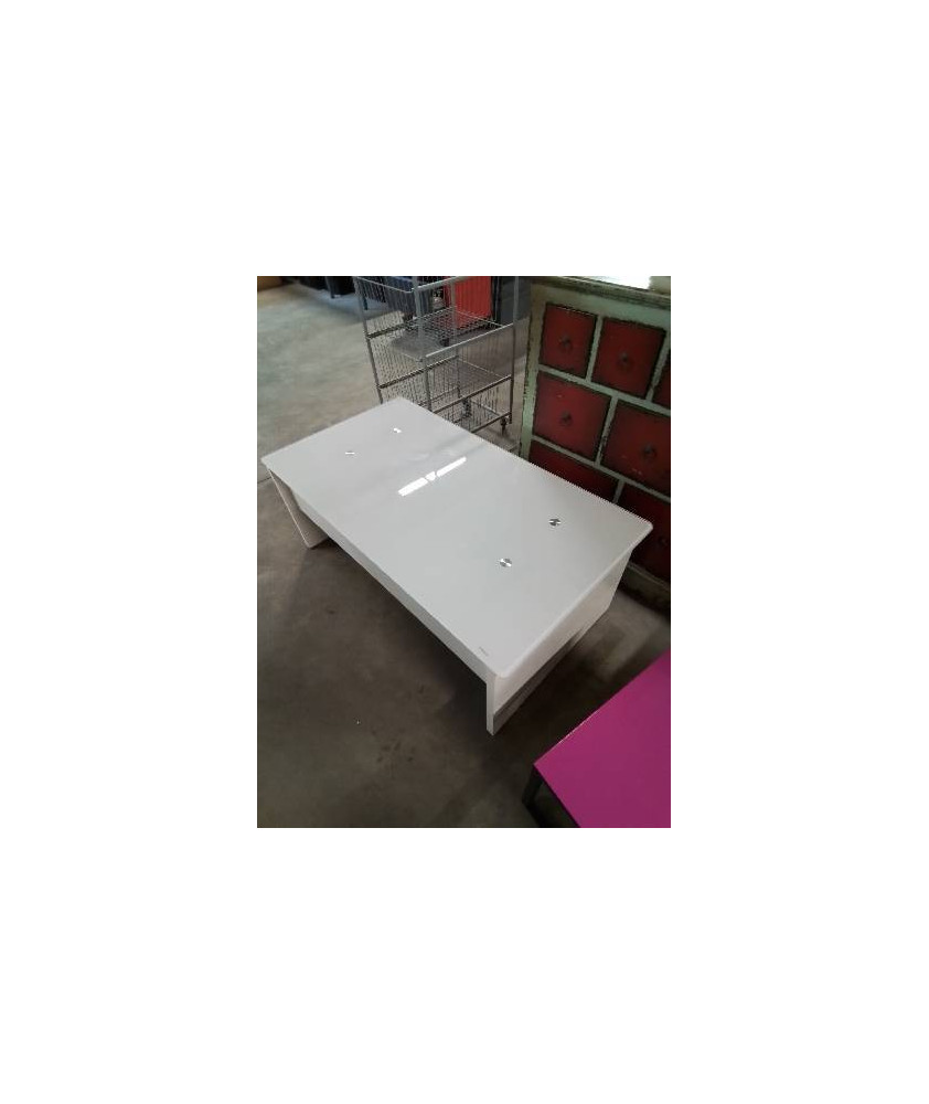 TABLE BASSE BAR BOIS ET VERRE BLANC 