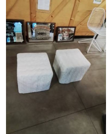 POUF BOIS ET TISSU ECRU