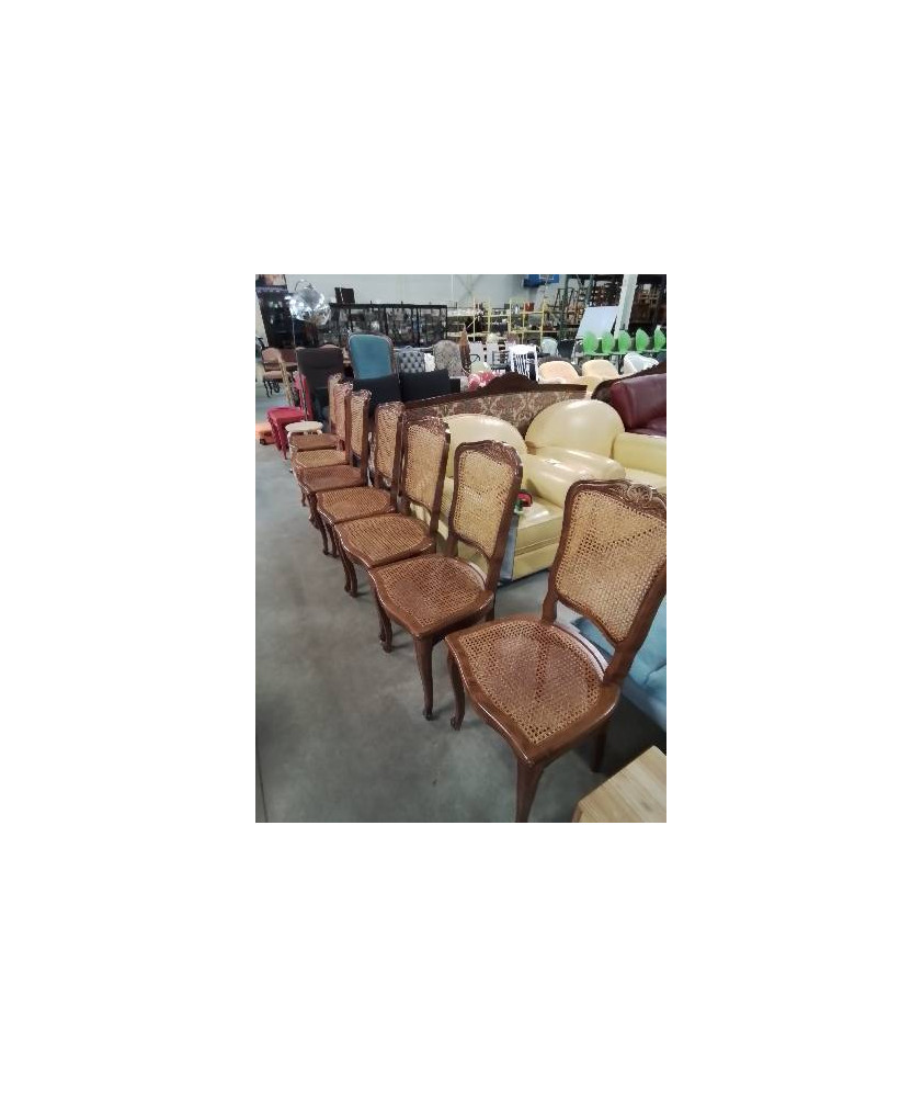 7 CHAISES BOIS ASSISE ET DOSSIER CANNÉ STYLE RÉGENCE COQUILLE