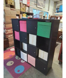 BIBLIOTHÈQUE BOIS NOIR WENGE 5 PORTES 10 NICHES AVVEC PANIÈRES 