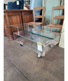 TABLE BASSE RECTANGULAIRE PLEXIGLAS ET VERRE DAVID LANGE ANNEES 70*/80