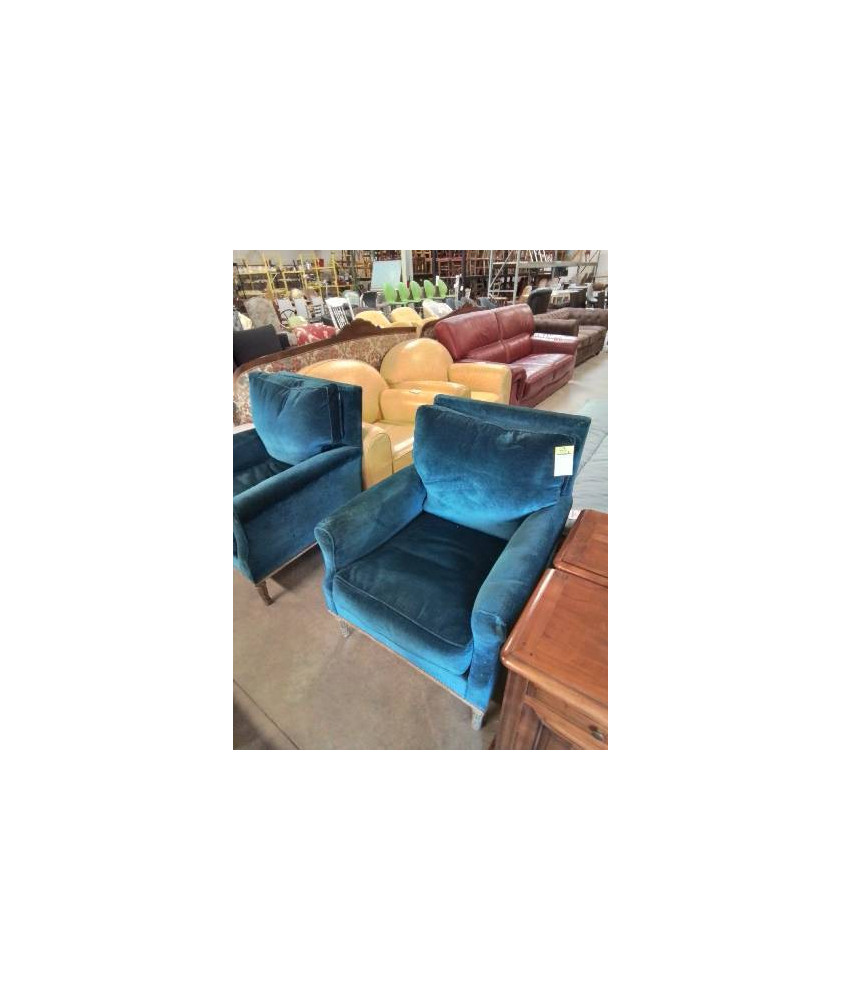 FAUTEUIL PIÈTEMENT BOIS ASSISE VELOURS BLEU