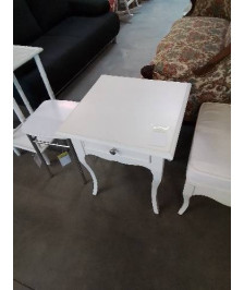 CONSOLE CARRÉE BOIS BLANC PIEDS GALBÉS 1 TIROIR