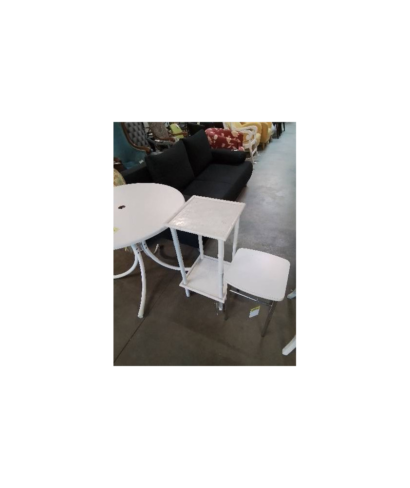 CONSOLE CARRÉE A COLONNES BAMBOU ET VANNERIE PEINT ECRU