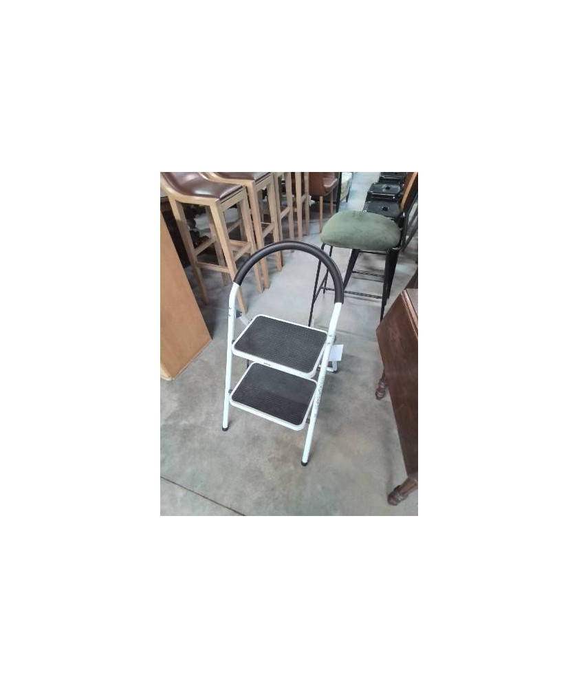 ESCABEAU 2 MARCHES MÉTAL BLANC ET RÉSINE NOIR POWERFIX 