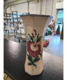 VASE CÉRAMIQUE ECRU DÉCOR AUX FLEURS ST CLÉMENT DÉBUT XXE