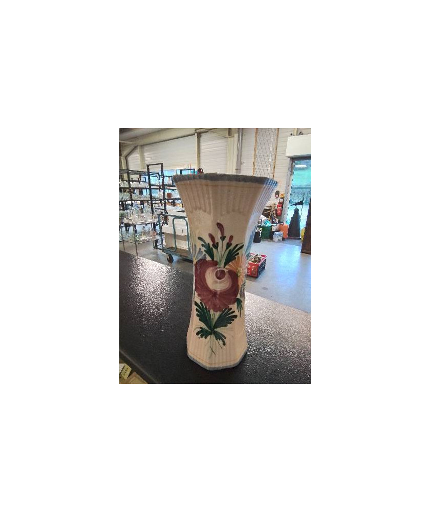 VASE CÉRAMIQUE ECRU DÉCOR AUX FLEURS ST CLÉMENT DÉBUT XXE