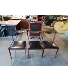 3 CHAISES SCANDINAVES TECK ASSISE SKAI NOIR ANNÉES 60