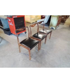 3 CHAISES SCANDINAVES TECK ASSISE SKAI NOIR ANNÉES 60