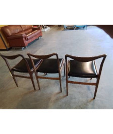 3 CHAISES SCANDINAVES TECK ASSISE SKAI NOIR ANNÉES 60