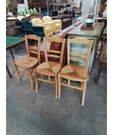 3 CHAISES BOIS CLAIR PAILLÉ DOSSIER CINTRÉ 