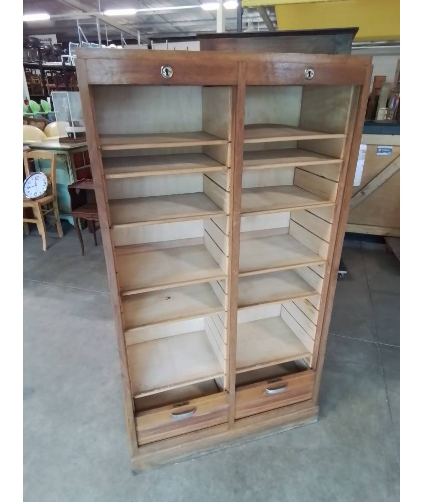 CLASSEUR A RIDEAU DOUBLE BOIS CLAIR ANNÉES 50