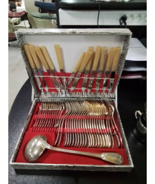 MÉNAGÈRE 52 PIECES METAL ARGENTÉ COUTEAUX ACIER INOX ANNÉES 60