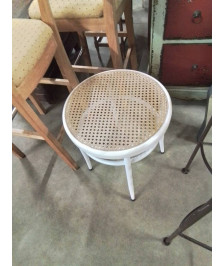 TABOURET ROND MÉTAL BLANC ASSISE CANNÉE 