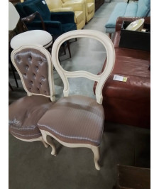 CHAISE BOIS ECRU ASSISE CAPITONNÉ TISSU TAUPE