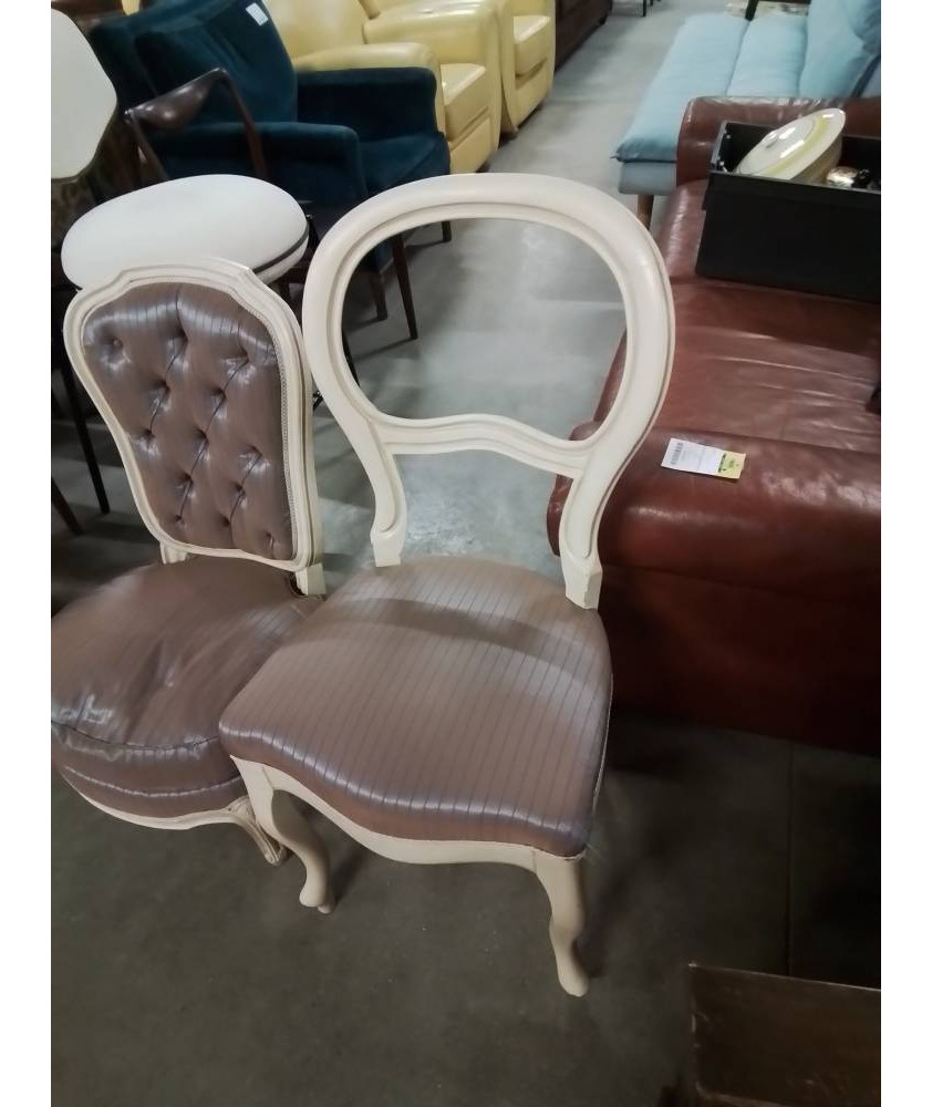 CHAISE BOIS ECRU ASSISE CAPITONNÉ TISSU TAUPE