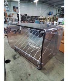 CONSOLE A ROULETTES RANGE VINYLES PLEXIGLAS TEINTÉ ROSE MICHEL DUMAS (XX-XXI) ANNÉES 50