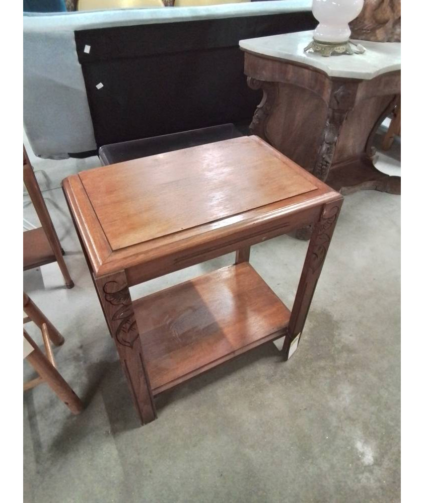 CONSOLE RECTANGULAIRE BOIS CLAIR GRAVÉ 2 NIVEAUX ANNÉES 40