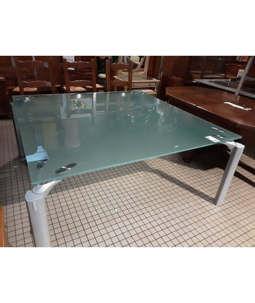 TABLE VERRE PIÉTEMENT ALUMINIUM 160X160