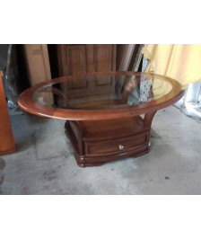 TABLE BASSE OVALE EN MERISIER PLATEAU VERRE