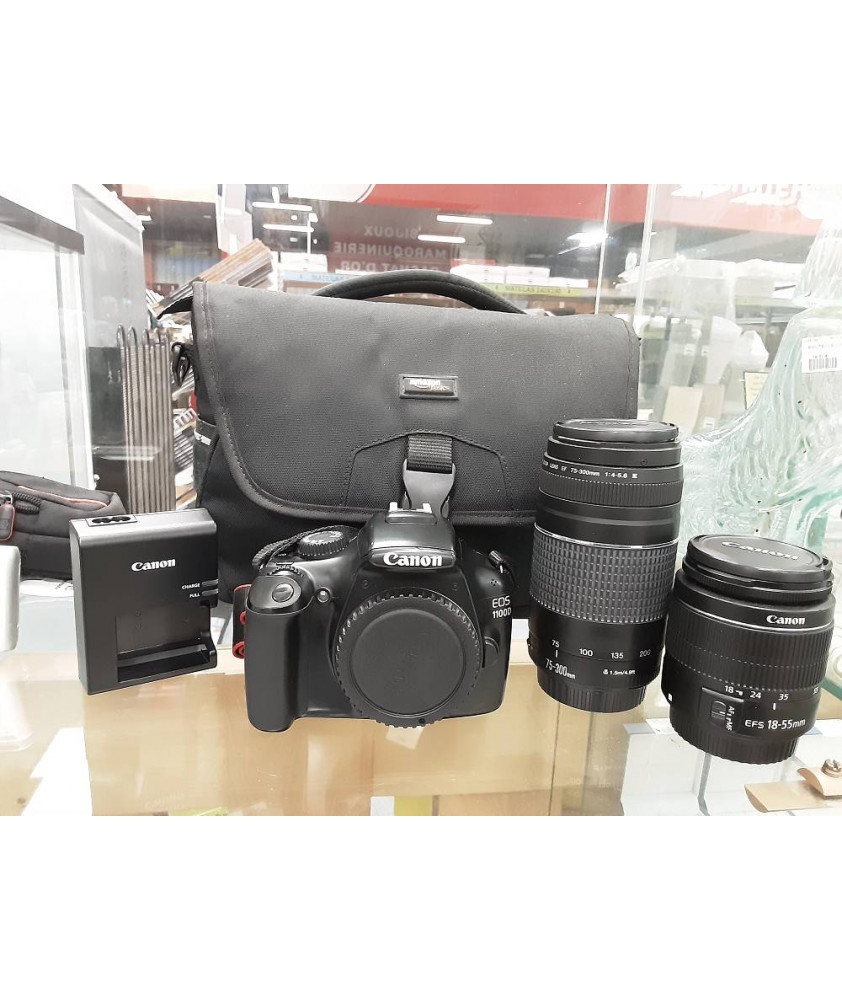 APPAREIL PHOTO REFLEX CANON EOS 1100D 12.1MPX AVEC OBJ. 18-55+75X300MM ET HOUSSE